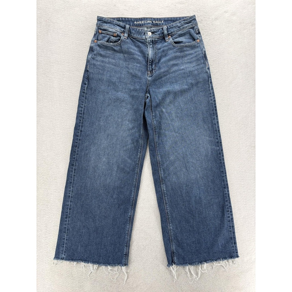 American Eagle Super High Rise Baggy Wide Leg Jeans Womens 10 Blue Stretch Denim